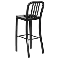 Tabouret de bar en métal noir de 30 pouces de hauteur pour l'intérieur et l'extérieur avec dossier à traverses verticales