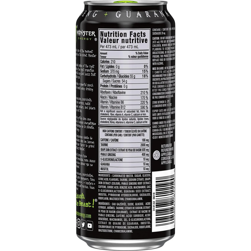 MONSTER ENERGY Green, canette de 473 mL 473 mL