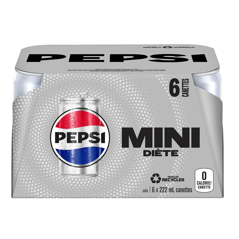 Pepsi Diet Cola 6 x 222mL, Mini Cans, 6x222mL