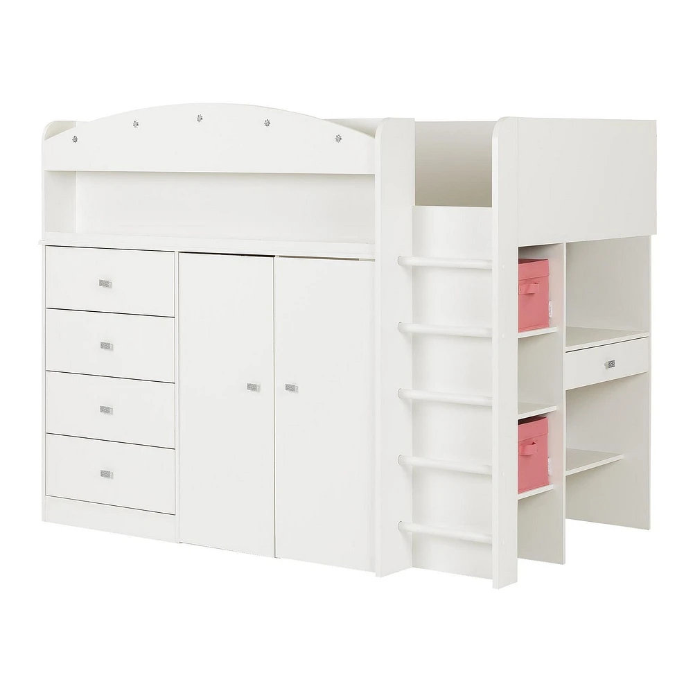 South Shore, Tiara collection, Loft Bed with Desk Pure White