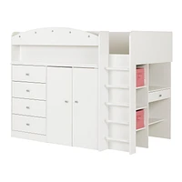 South Shore, Tiara collection, Loft Bed with Desk Pure White