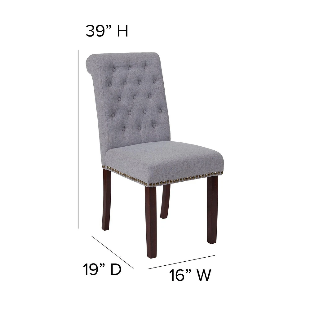 HERCULES Series Light Gray Fabric Parsons Chair with Rolled Back, Accent Nail Trim and Walnut Finish