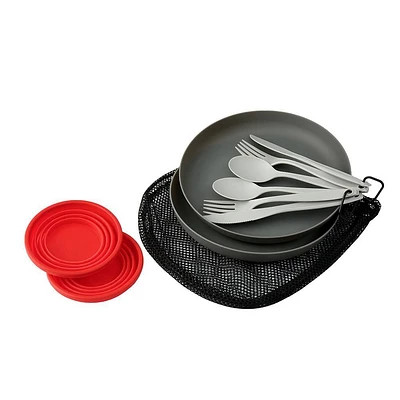 Ozark Trail 2 Person Table Set with Plastic Plates and Flatware, and Silicone Cups, 2 Person Camp Table Setting