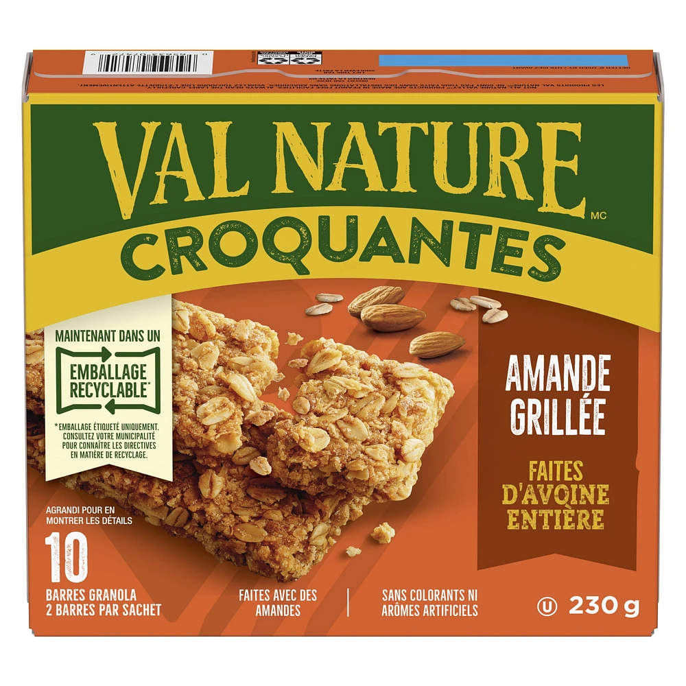 Val Nature Barres Granola Croquantes, Amande Grillée, 2 Barres par Portion (46 g), 5 Portions, 10 Barres 5 sachet x 46 g, 230 g