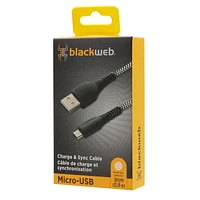 blackweb USB-A to Micro-USB 3 FT Charge and Sync Cable (Black)