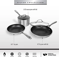 Granitestone 5-Piece Nonstick Silver Cookware Set Oven & Dishwasher Safe