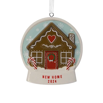 Hallmark Christmas Ornament (Gingerbread Snow Globe New Home 2024 Ceramic)