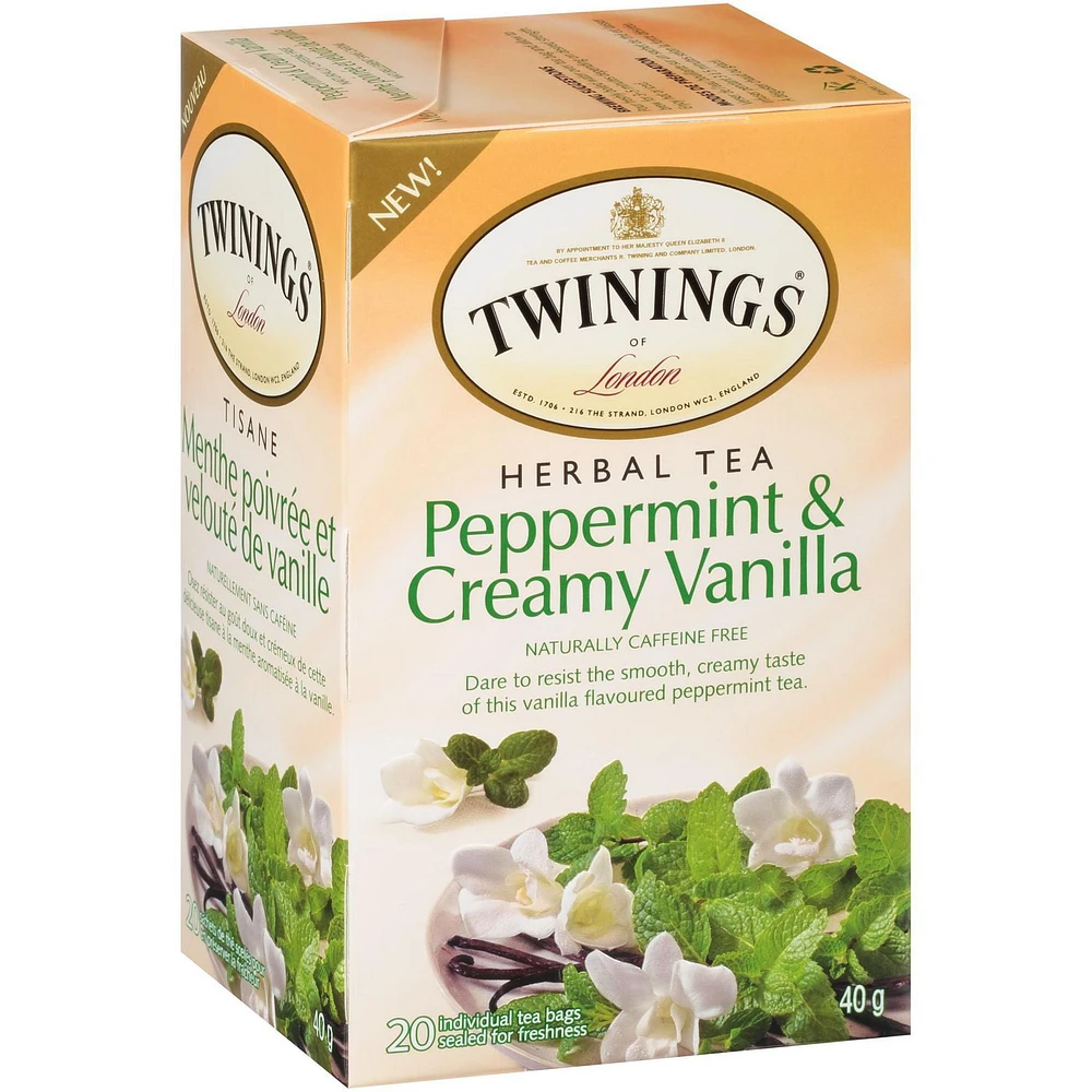 Twinings Peppermint And Creamy Vanilla Herbal Tea Bags, 20 Count Box, Pack of 20 Tea Bags