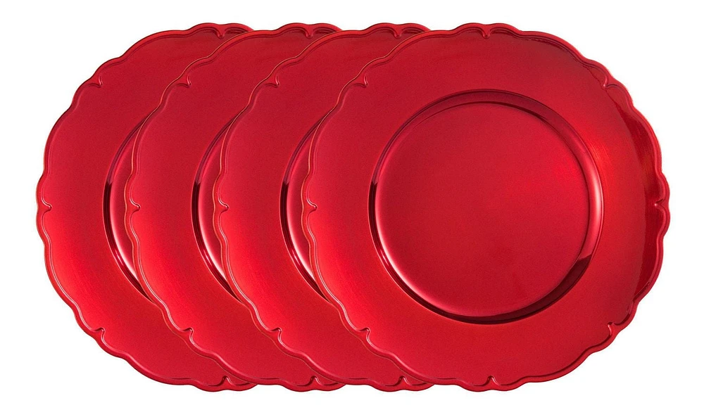 Assiette de présentation 33cm Holiday Time de couleur rouge - Pack de 4