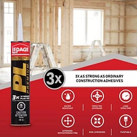 Adhésif de construction PL Premium de LePage 3 fois plus forte 295 ml, 3 fois plus forte que les adhésifs de construction traditionnelle à base de solvants