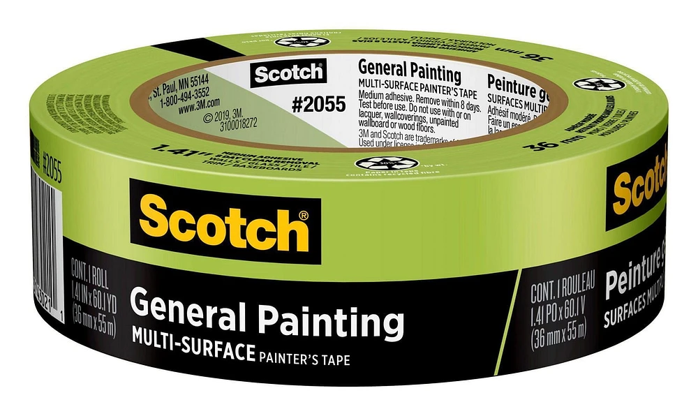 Ruban pour peintres pour surfaces multiples à usage général Scotch®, 2055-36NP, 36 mm x 55 m (1,41 po x 60,1 v) 36 mm x 55 m