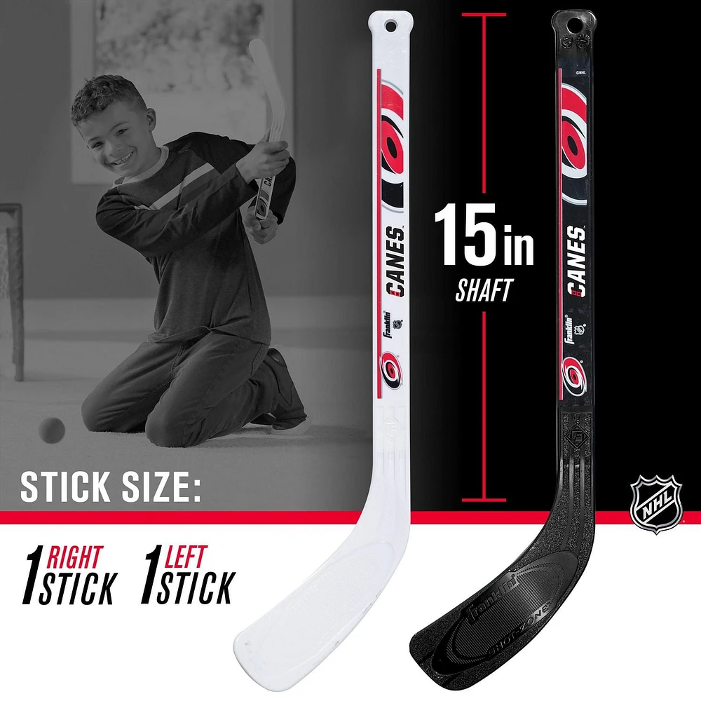 Franklin Sports Ensemble de mini hockey Hurricanes de la NHL – But de hockey intérieur pour enfants, ballon, 2 mini bâtons de hockey