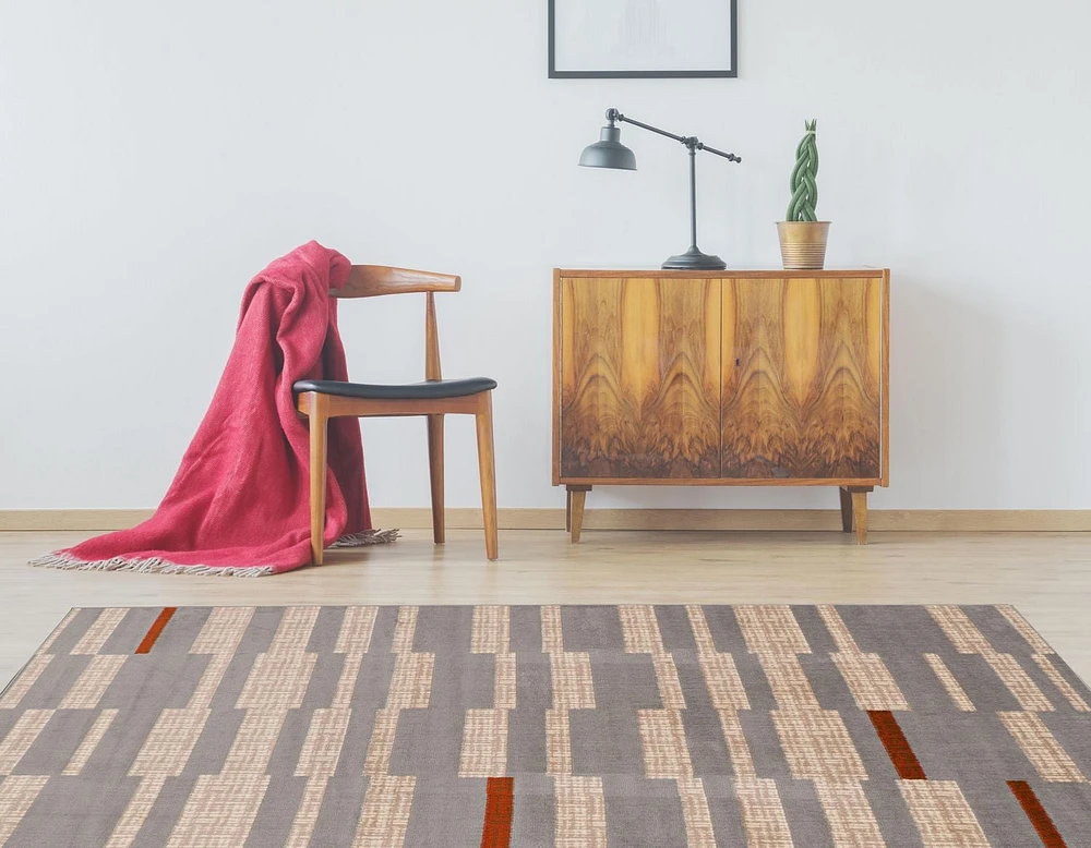 Tapis Capri Leslie gris clair & os de 4 pi 3 po x 7 pi 3 po