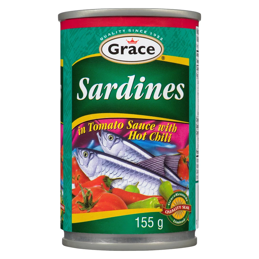 Grace Kennedy Sardines Tomato Sauce with Hot Chili, 50X155g Cans, Grace Sardines Tomato Sauce with Hot Chili, 50X155g Cans