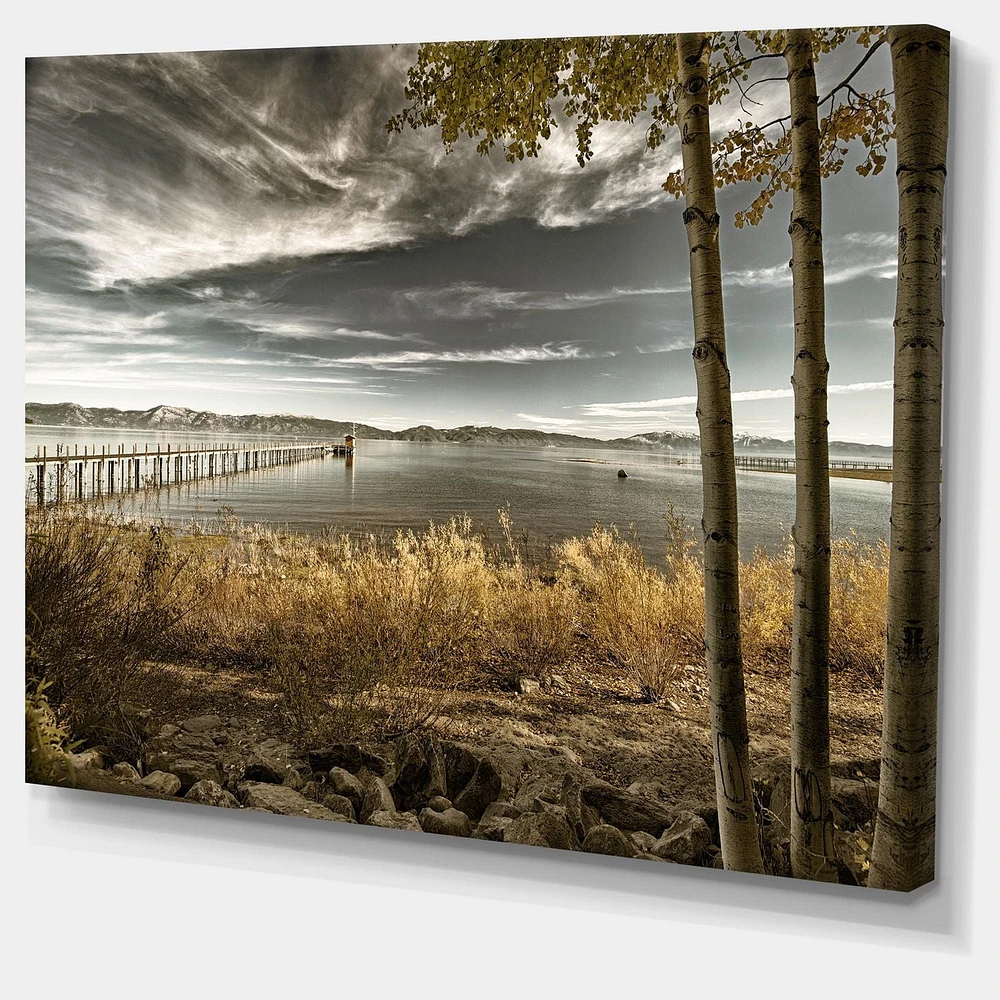 Designart Jetée de Brown Lake Art mural sur toile