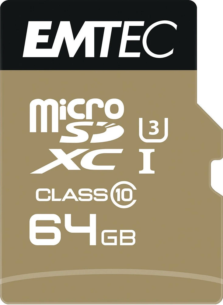 Emtec CL10 U3 64 GB MSD SpeedIN' Card + Adapter, 64 GB