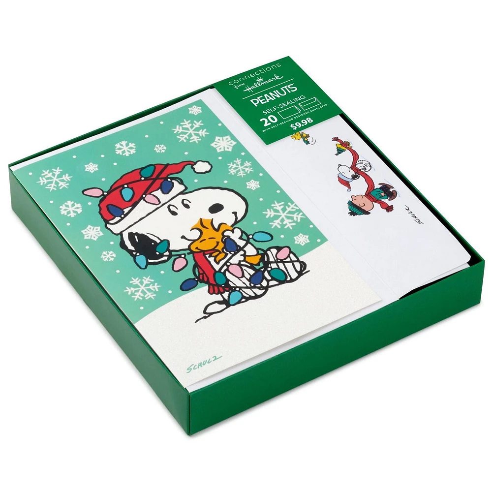 Connections from Hallmark Peanuts Snoopy and Woodstock Hugging Boxed Christmas Cards, Pack of 20