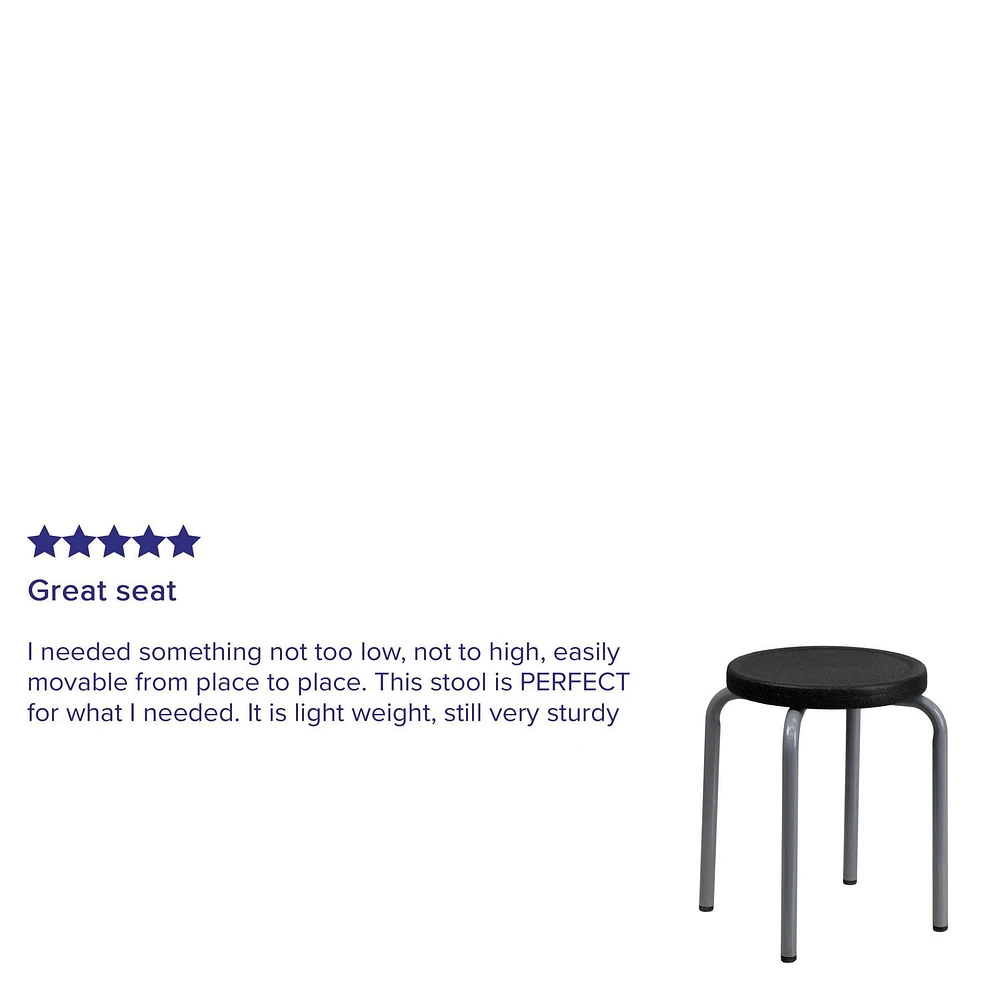 Stackable Stool with Black Seat and Silver Powder Coated Frame