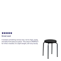 Stackable Stool with Black Seat and Silver Powder Coated Frame