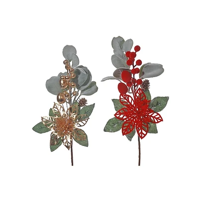 Spray Poinsettia Et Baies Découpés - Lot De 6