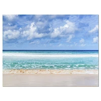 Designart Tranquil Beach under White Clouds Canvas Wall Art