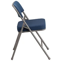 HERCULES Series Premium Curved Triple Braced & Double-Hinged Black Pin-Dot Fabric Metal Folding Chair