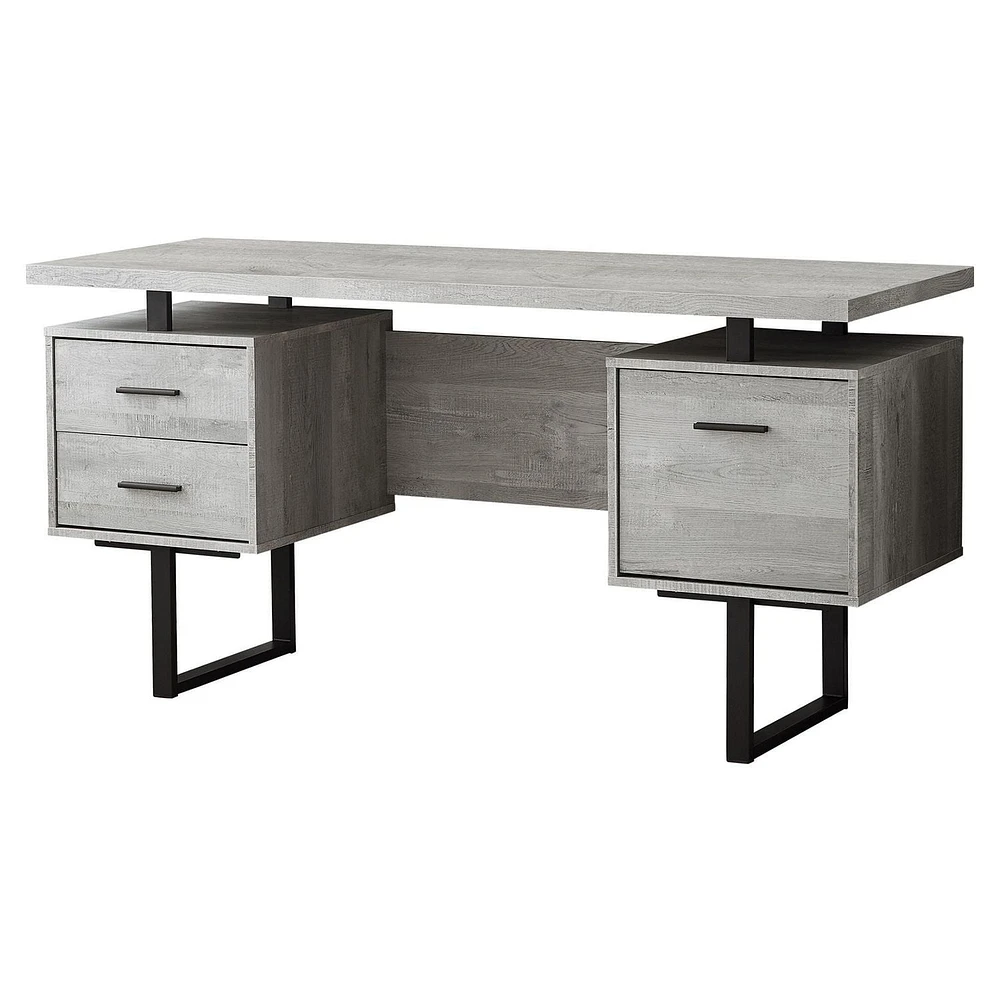 Monarch Specialties Computer Desk, Home Office, Laptop, Left, Right Set-up, Storage Drawers, 60"l, Work, Metal, Laminate, Grey, Black, Contemporary, Modern