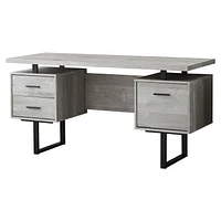 Monarch Specialties Computer Desk, Home Office, Laptop, Left, Right Set-up, Storage Drawers, 60"l, Work, Metal, Laminate, Grey, Black, Contemporary, Modern