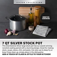 Granitestone 7 Quart Silver Nonstick Stock Pot with Lid Cookware, Oven & Dishwasher Safe