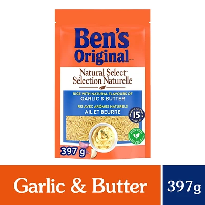 BEN'S ORIGINAL NATURAL SELECT Garlic & Butter Flavour Rice, 397g pouch, Perfect Every Time™