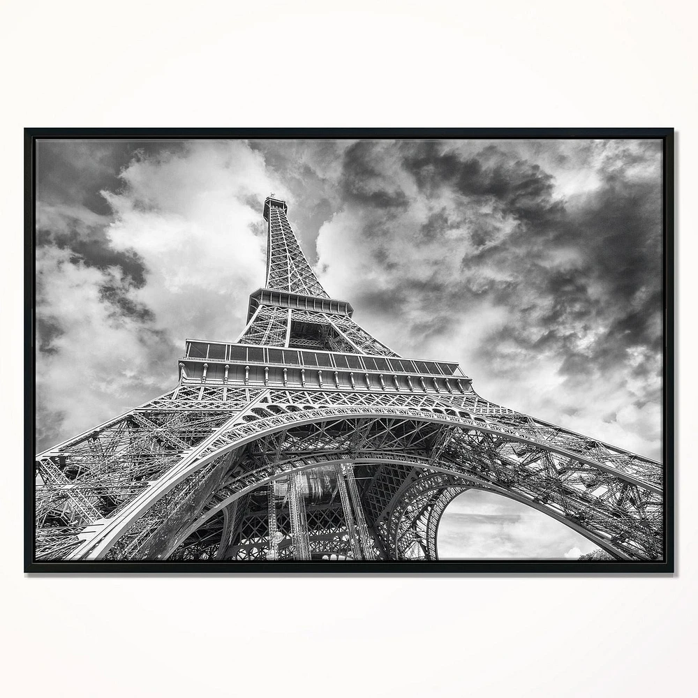 Design Art Black And White View of Paris Paris Eiffel Tower Framed Canvas Art Print