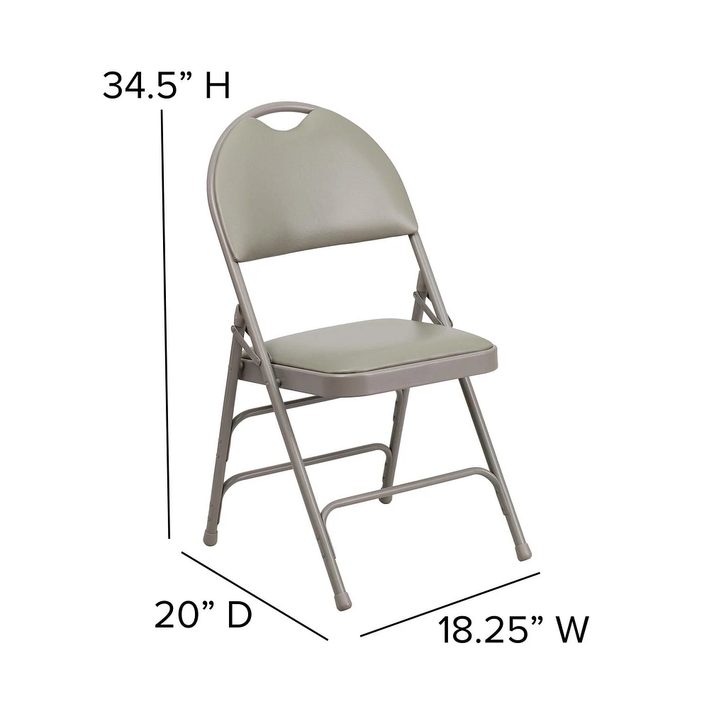 2 Pk. HERCULES Series Ultra-Premium Triple Braced Gray Vinyl Metal Folding Chair with Easy-Carry Handle