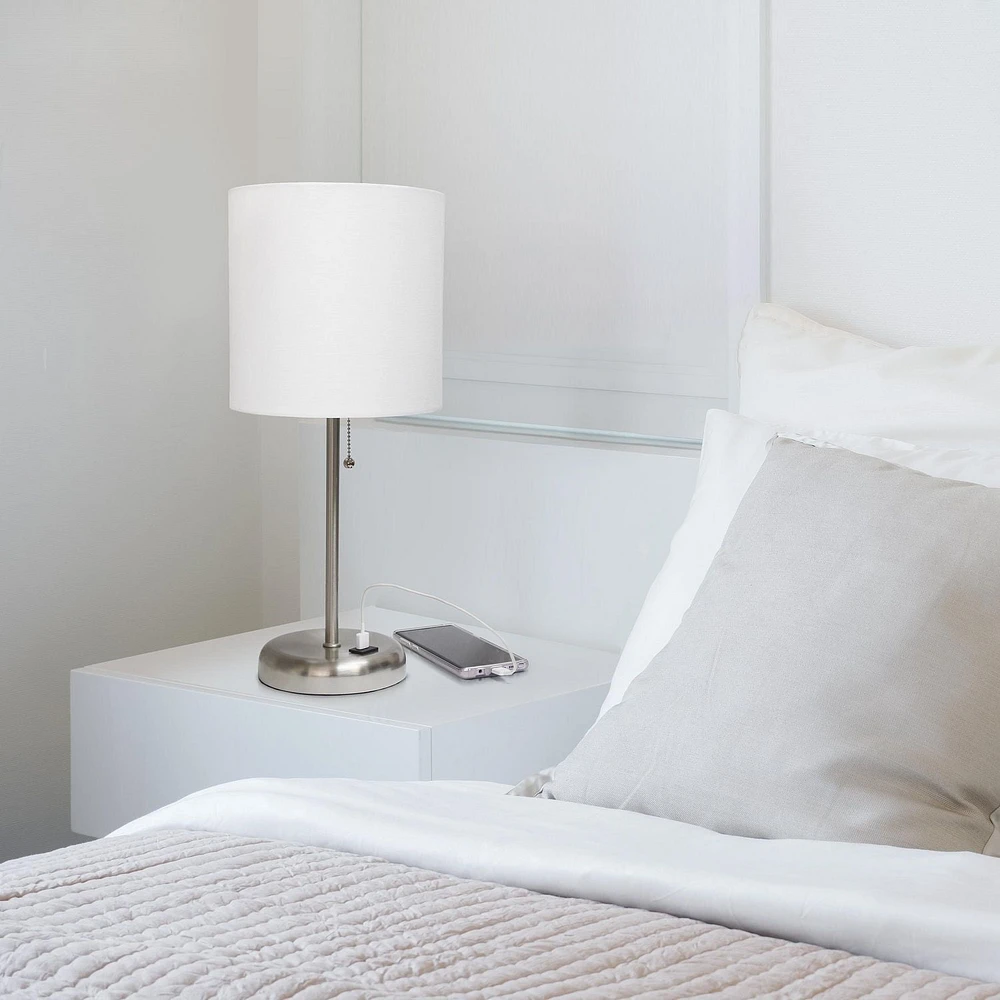 Lampe bâton LimeLights avec port de chargement USB et abat-jour en tissu, blanc