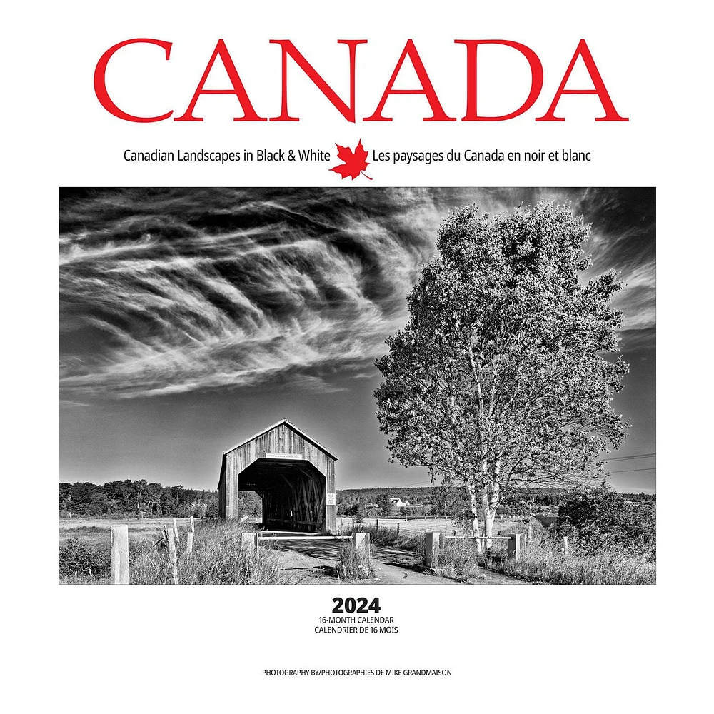 Wyman Publishing Canada Black and White 2024 12x24 Inch Square Wall Calendar, 9781525611353