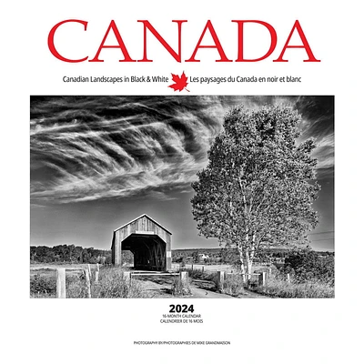 Wyman Publishing Canada Black and White 2024 12x24 Inch Square Wall Calendar, 9781525611353