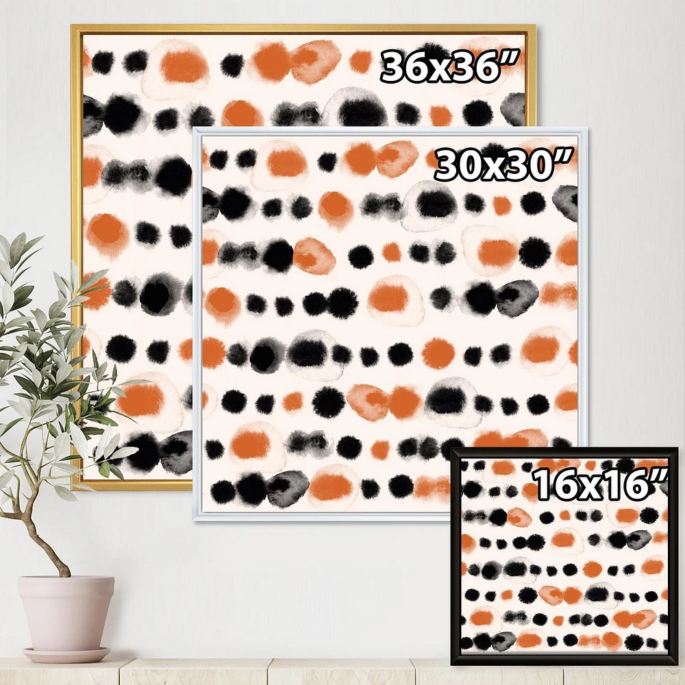Designart Pois noirs et orange ART MURAL À CADRE FLOTTÉ