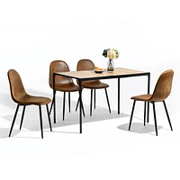 Homy Casa Ensemble de salle à manger 5 pièces, 1 table avec 4 chaises ergonomiques rembourrées, plateau recouvert de PVC pour salle à manger, cuisine, espace de réception, table naturelle/expresso