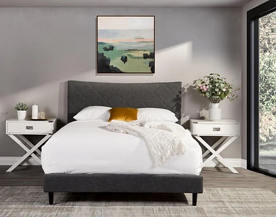 Topline Home Furnishings Lit King Size Rembourré Gris Foncé
