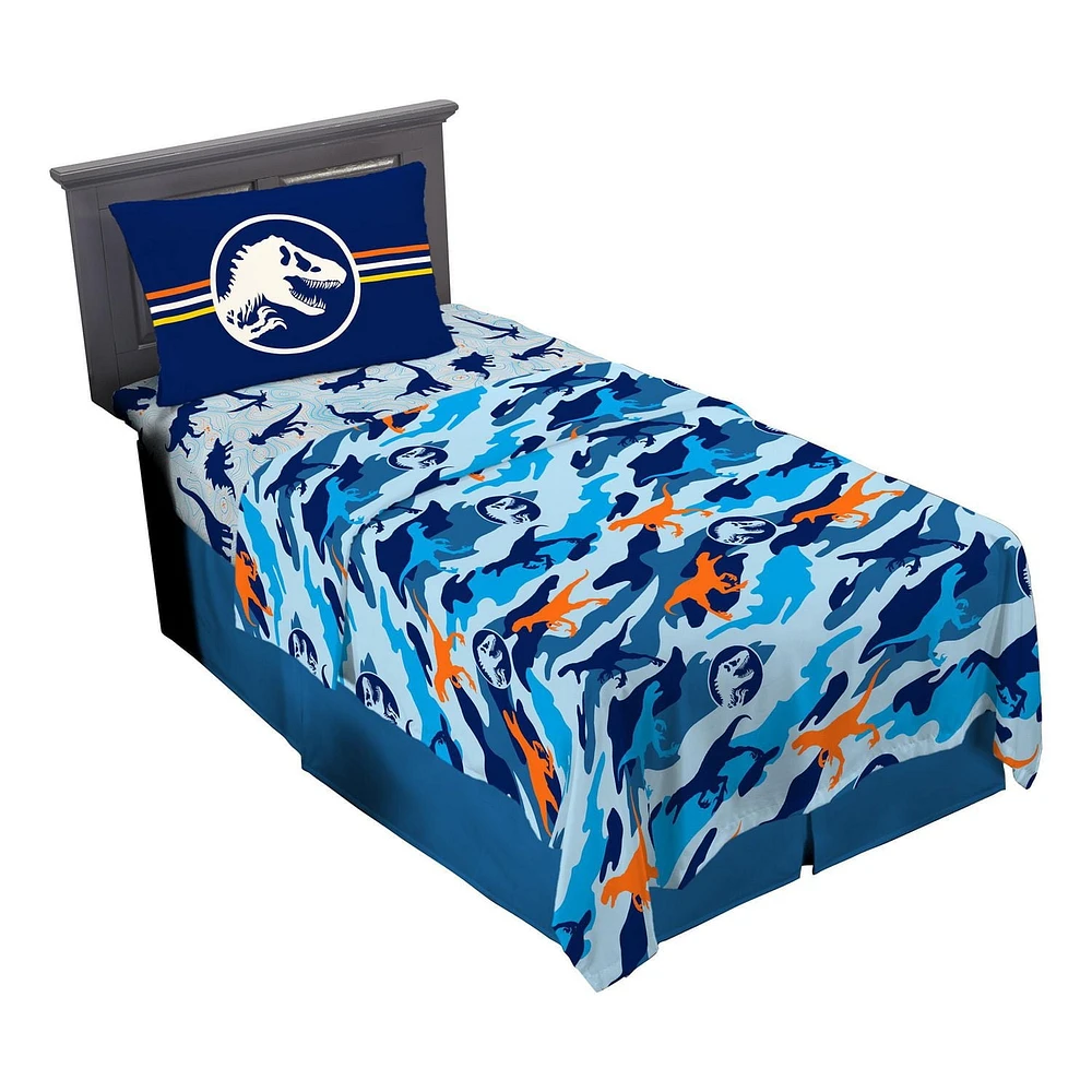 Ensemble de draps pour lit 1 place Monde Jurassique "Point de vue bleu" Ensemble de draps Jurassic