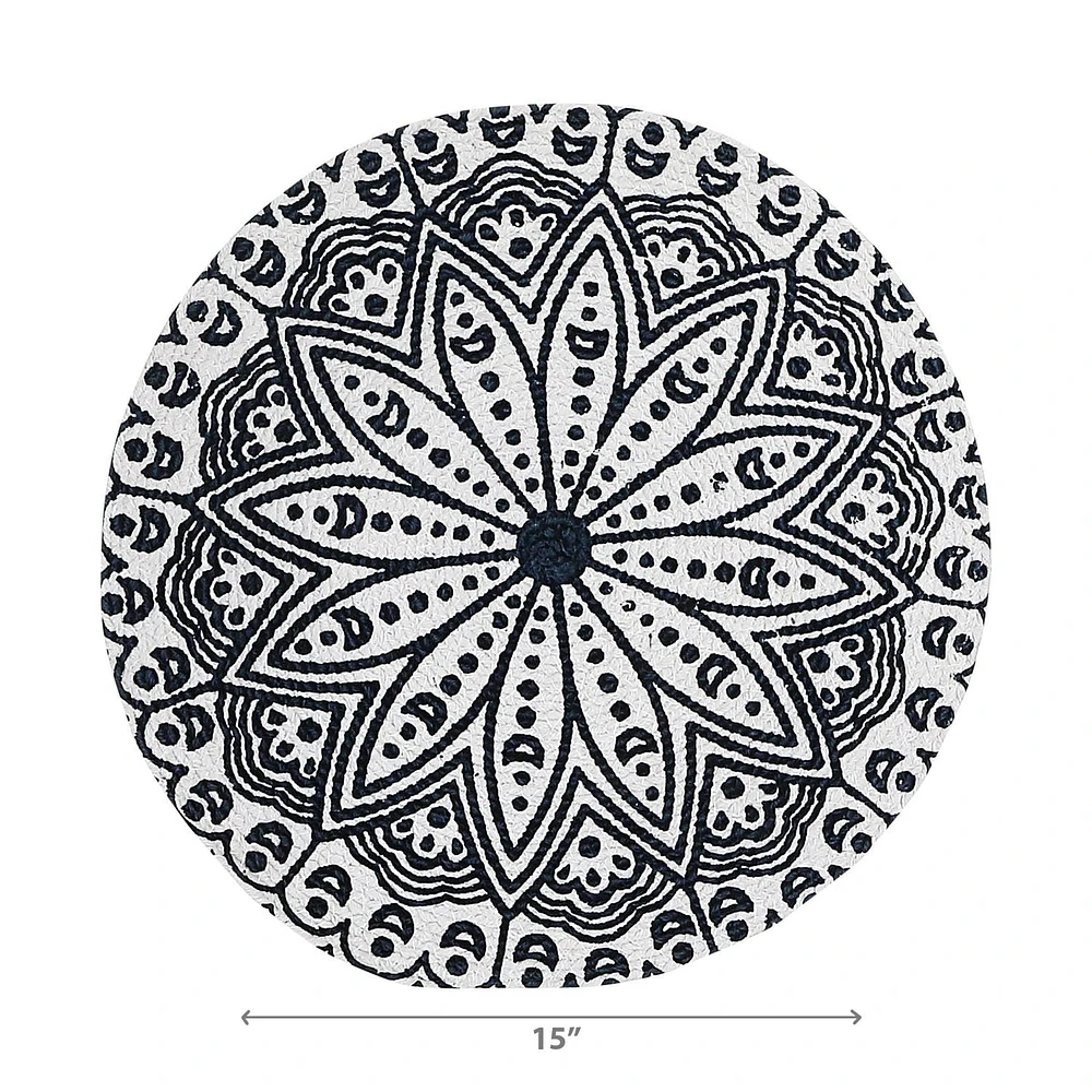 IH Casa Decor Imprimé Rond Cotton Corde Placemat Blue Mandala - Ensemble De 12