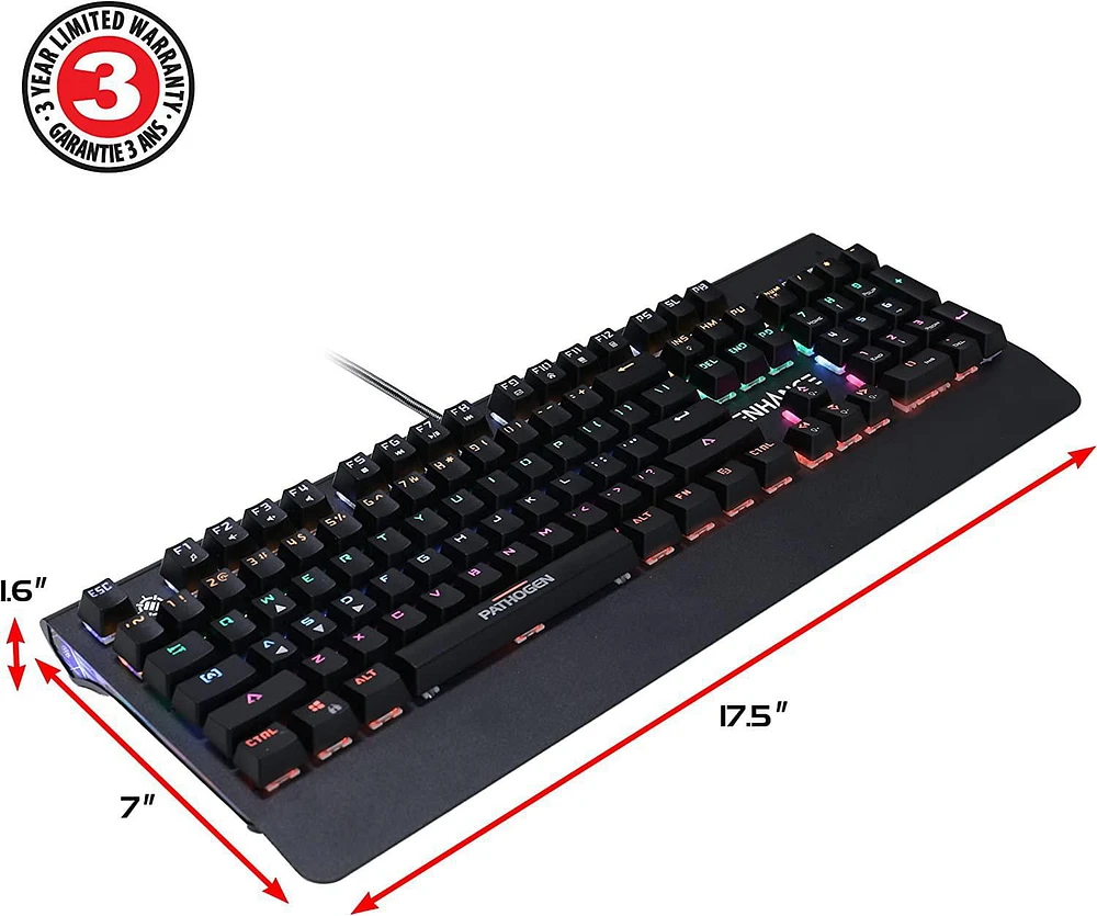 ENHANCE Pathogen 2 Blue Switch Mechanical Keyboard - Mechanical Gaming Keyboard with Fast 1ms Response Polling Rate, Integrated Wrist Rest, 26KRO & Anti-Ghosting, 7 LED Rainbow Lighting Effects