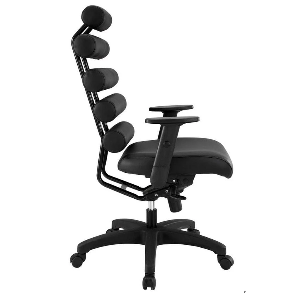 Chaise de bureau Argo pivotante en simili cuir, coussin enroulé le long du dossier