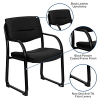 Chaise de réception exécutive auxiliaire en cuir noir avec base traîneau