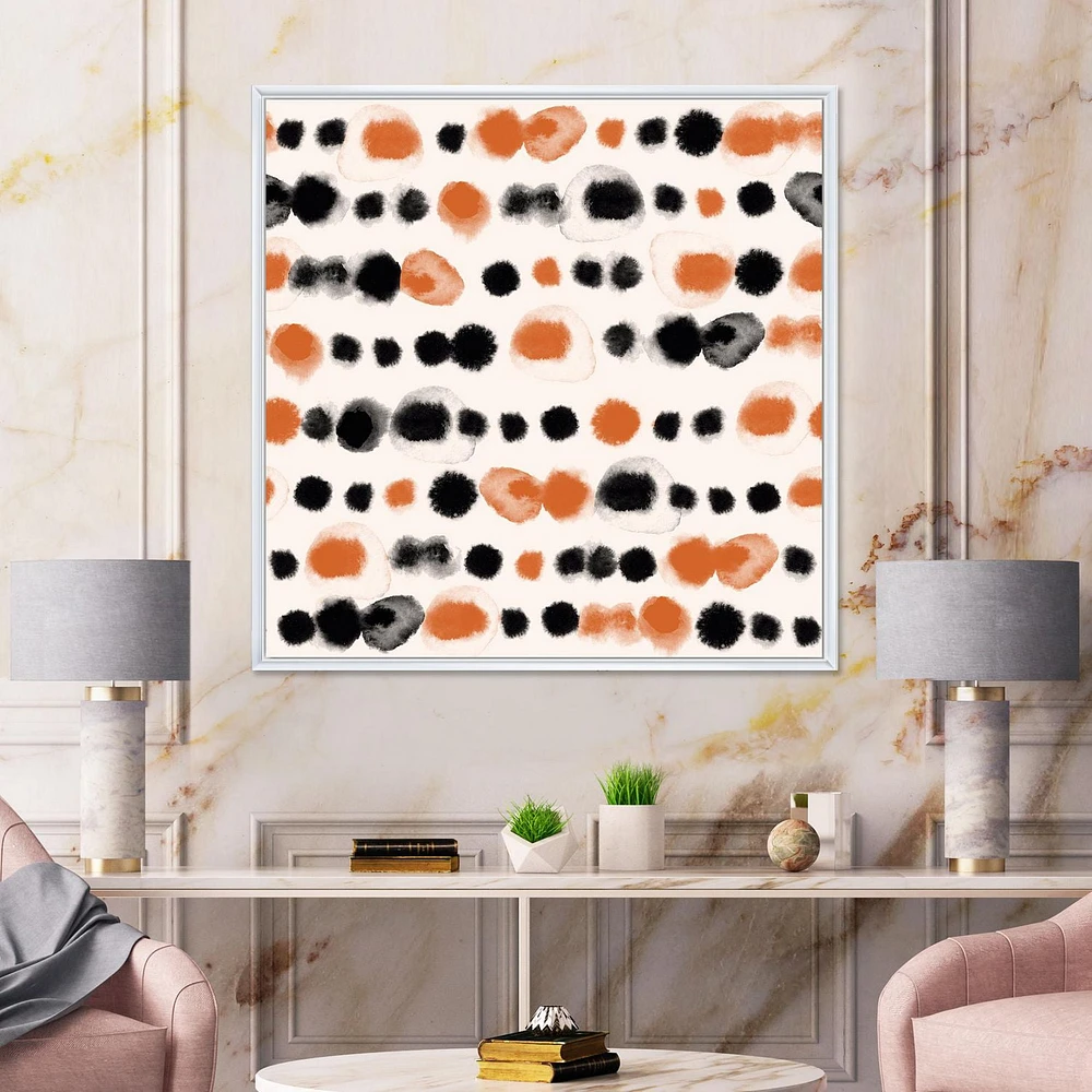 Designart Pois noirs et orange ART MURAL À CADRE FLOTTÉ