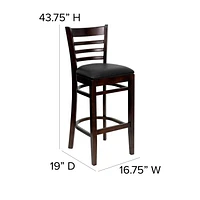 2 Pk. HERCULES Series Ladder Back Mahogany Wood Restaurant Barstool - Black Vinyl Seat