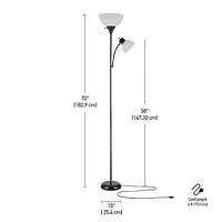 Lampe torchère sur pied en métal de collection Delilah par Globe Electric de 72 po + lumière de lecture ajustable en blanc mat
