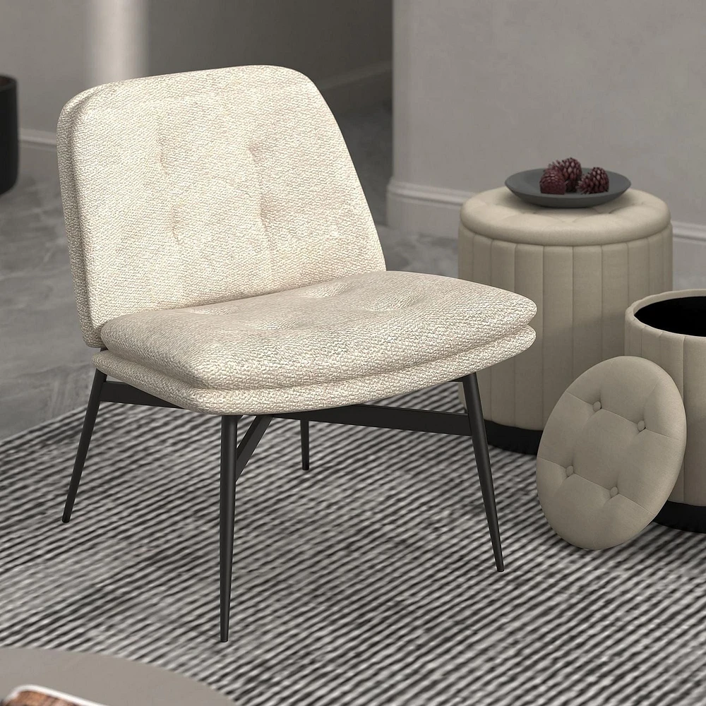 Chaise d’appoint moderne en tissu et en métal – beige et noir