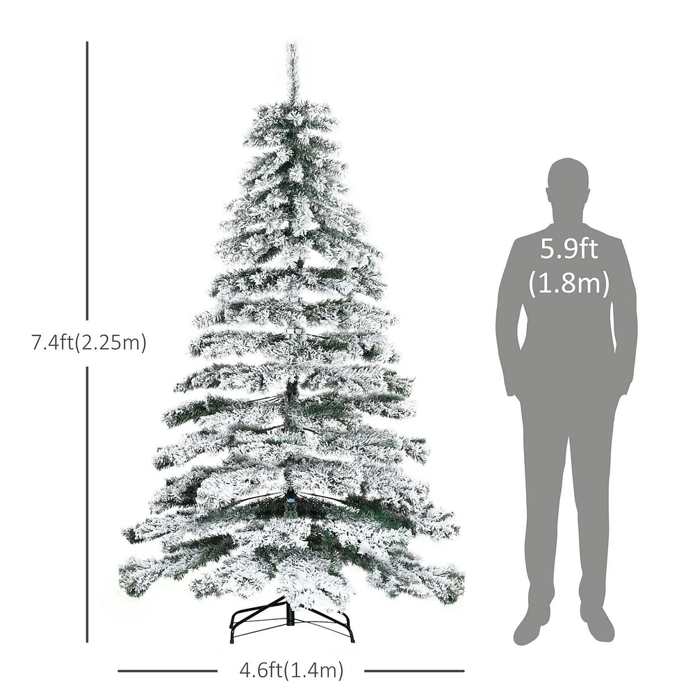 Homcom 2,1 m neige artificielle floqué sapin de Noël sapin de Noël maison de vacances décoration d'intérieur pour fête avec pieds pliables, vert