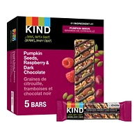 KIND Barres Graines, fruits et noix, Graines de citrouille, framboises et chocolat noir, 40 g, boîte de 5 unités Graines, Fruits et Noix Framboise