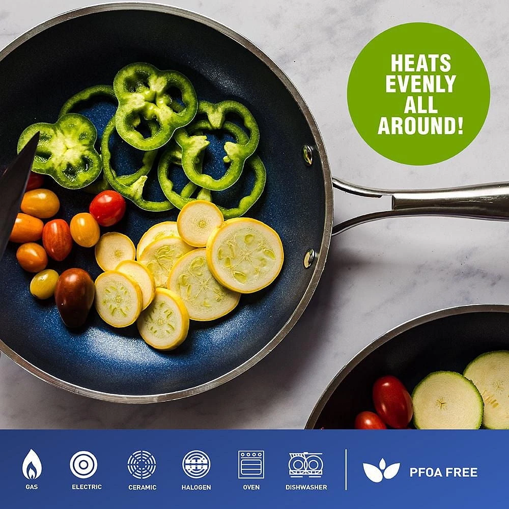 Granitestone 10" Blue Nonstick Frying Pan with Ultra Durable Mineral and Diamond Triple Coated 100% PFOA Free, Granitestone 10" Blue Nonstick Frying Pan